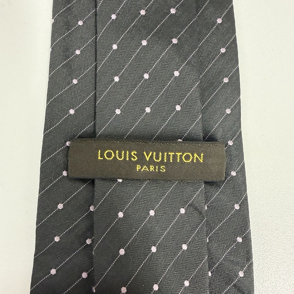 Louis Vuitton Men's Tie Striped Polka Dot Brown LV Monogram Silk 3.5" x 60" euc